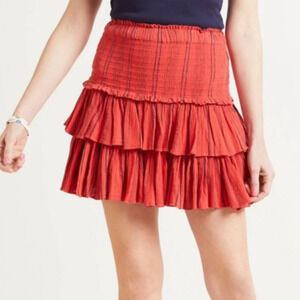 Sundry Mini Shirred Ruffle Skirt Red